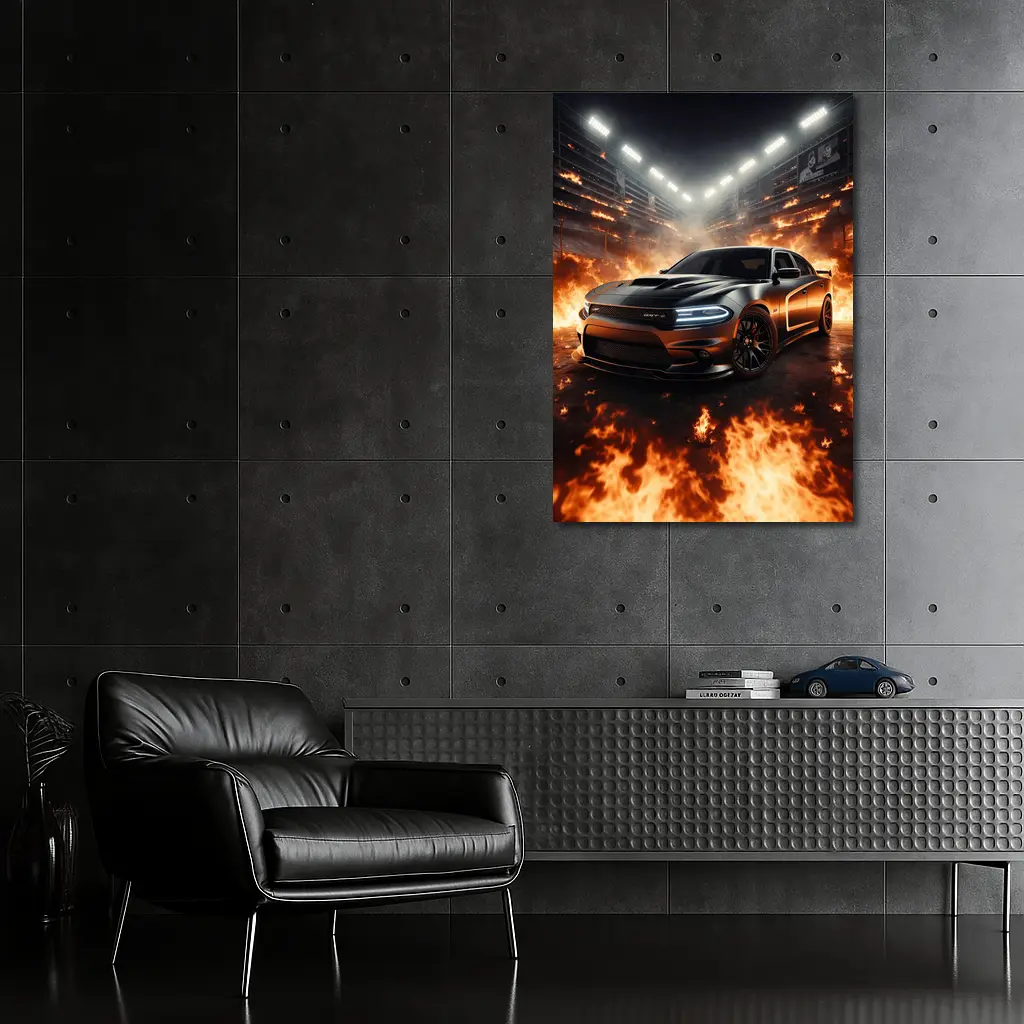 Dodge Charger SRT8 Engulfed In Stadium Fire – Wall Art