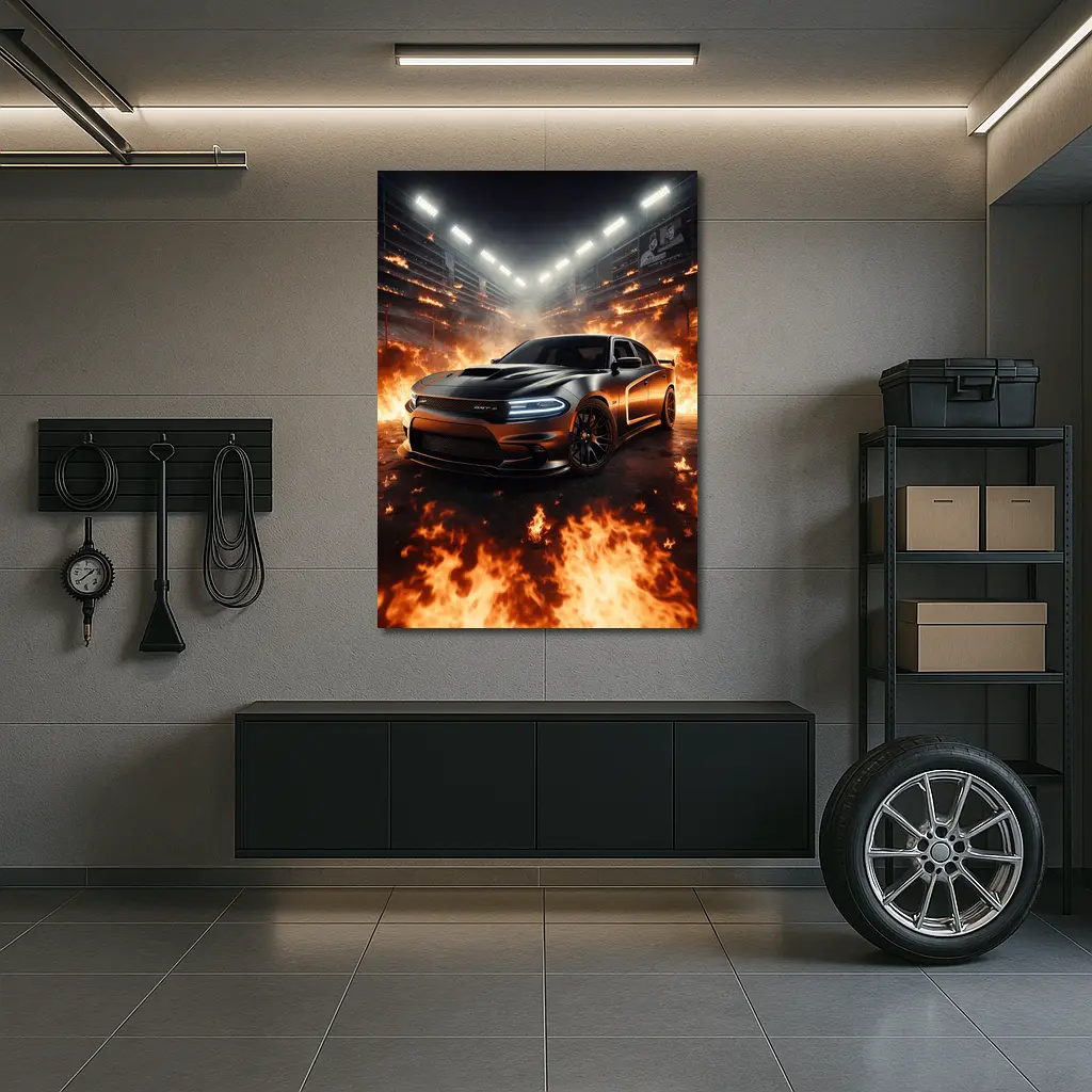 Dodge Charger SRT8 Engulfed In Stadium Fire – Wall Art