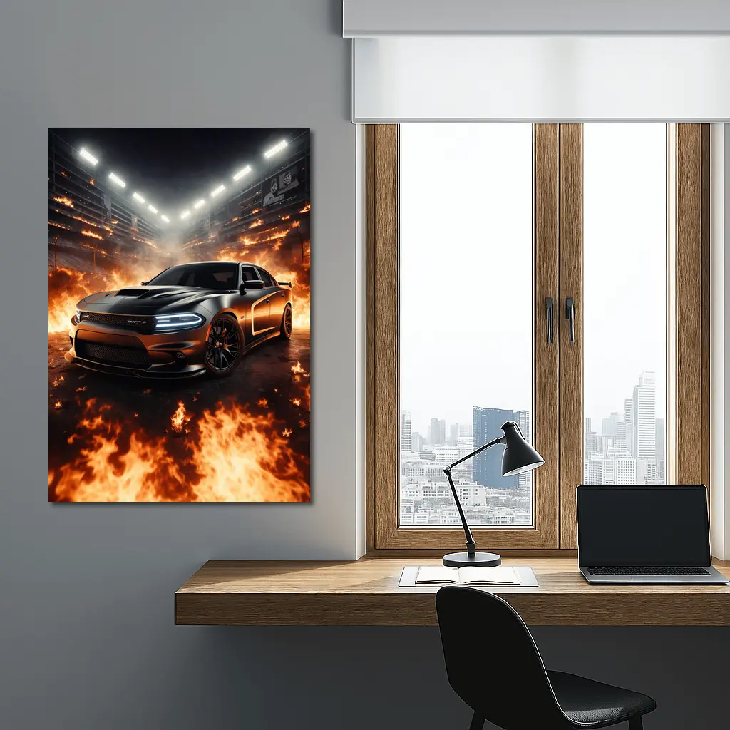 Dodge Charger SRT8 Engulfed In Stadium Fire – Wall Art