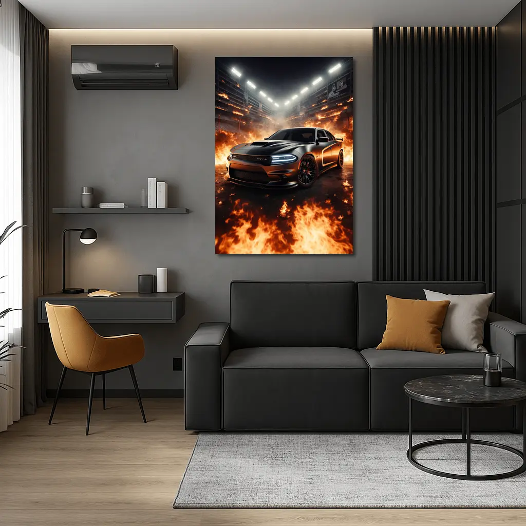 Dodge Charger SRT8 Engulfed In Stadium Fire – Wall Art