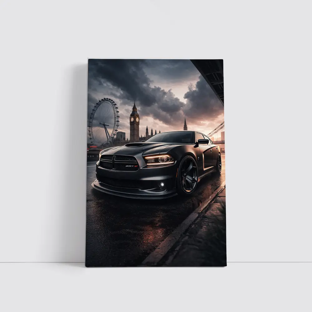 Dodge Charger LD Black Sedan London Skyline – Wall Art