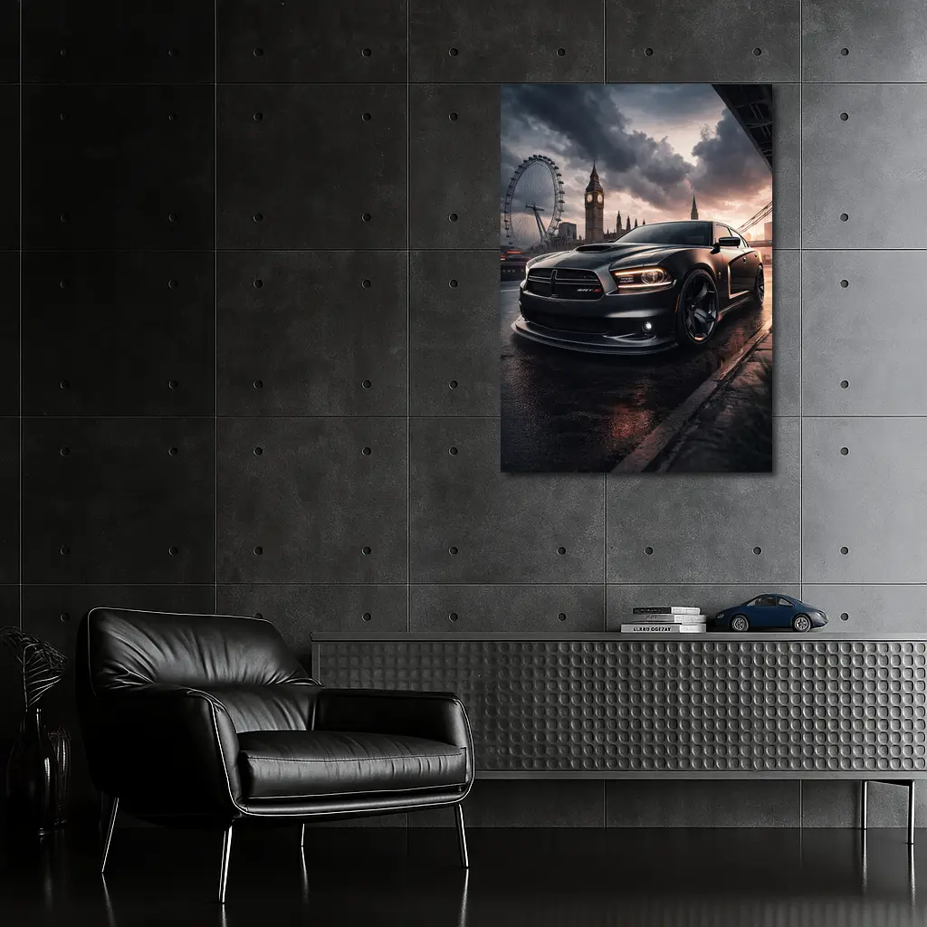 Dodge Charger LD Black Sedan London Skyline – Wall Art