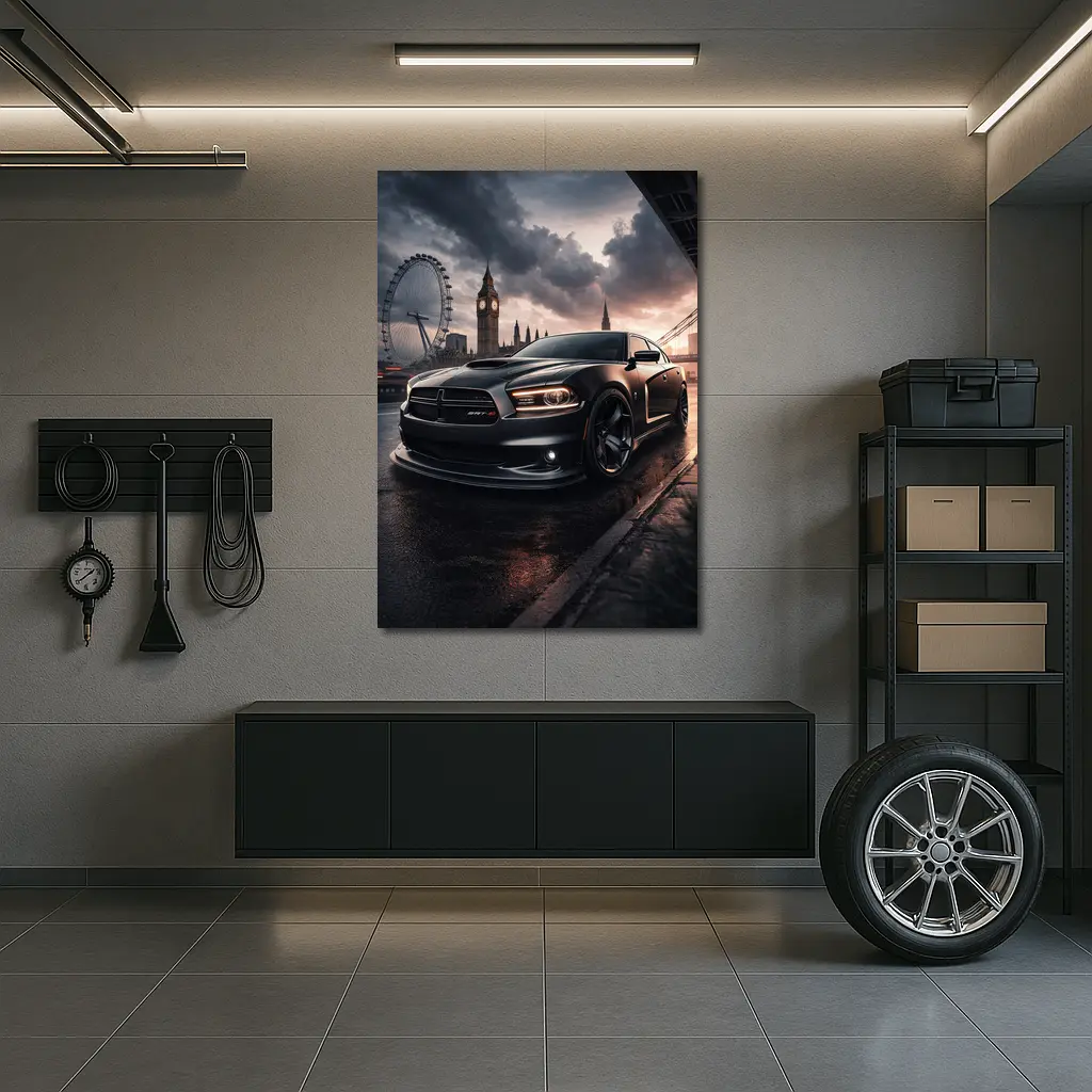Dodge Charger LD Black Sedan London Skyline – Wall Art