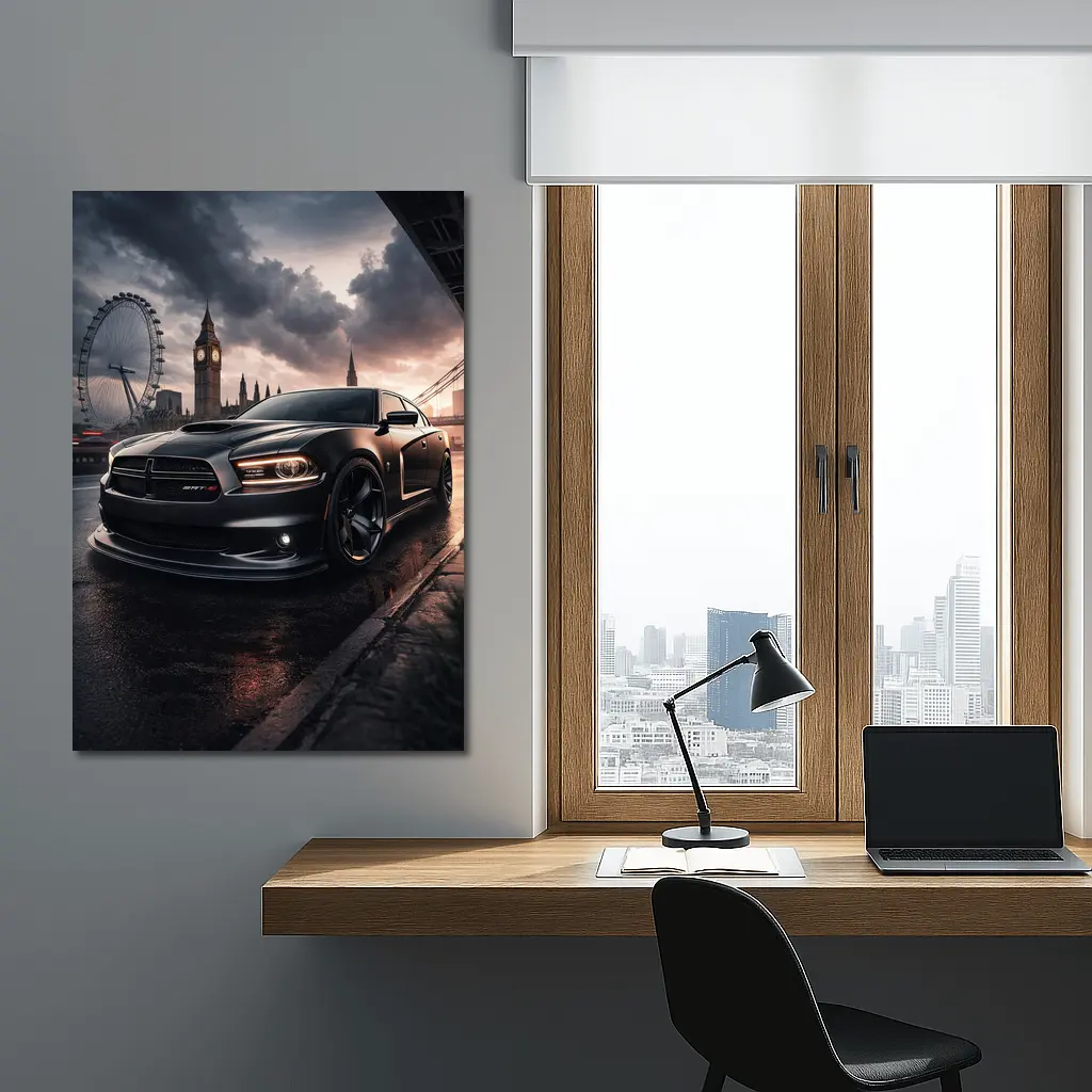 Dodge Charger LD Black Sedan London Skyline – Wall Art
