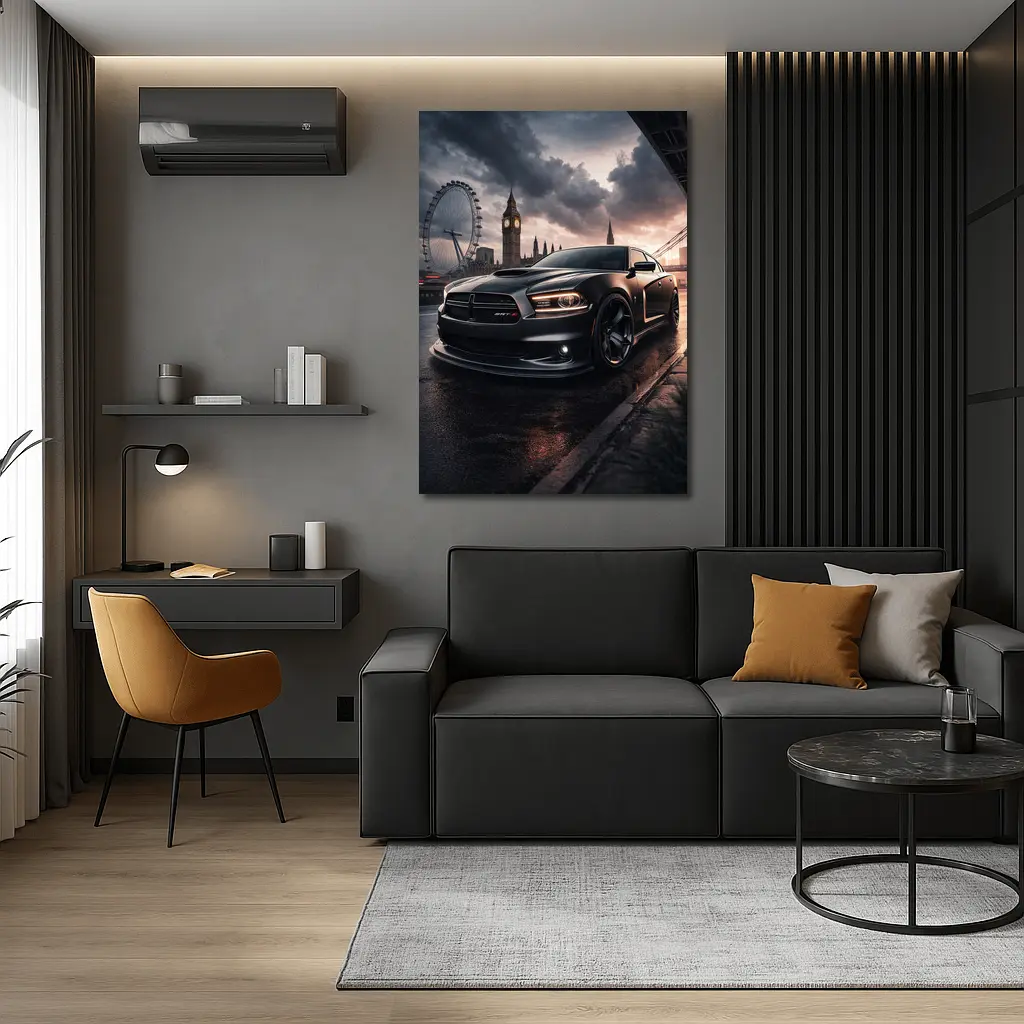 Dodge Charger LD Black Sedan London Skyline – Wall Art
