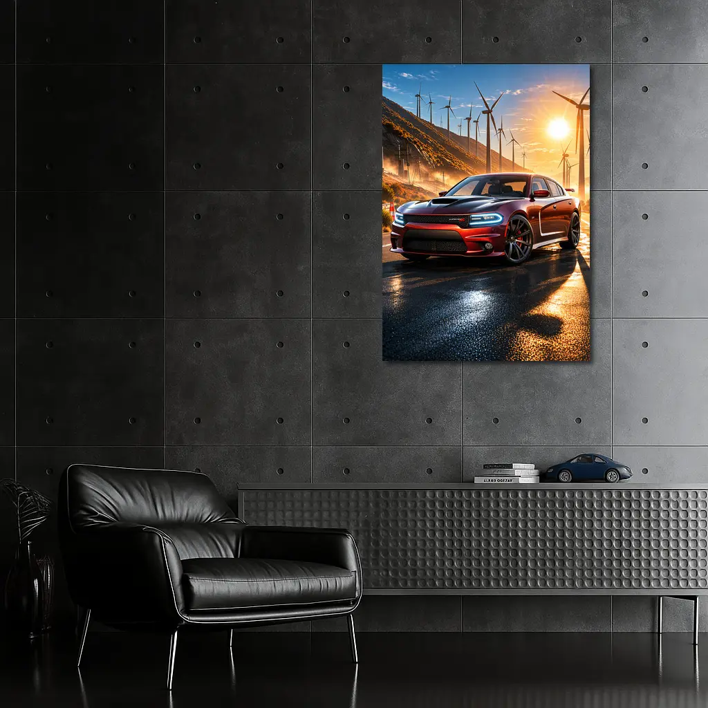 Dodge Charger SRT Red Sunset Wind Farm – Wall Art