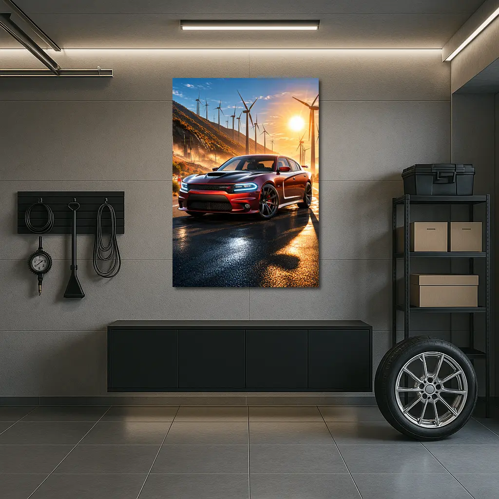 Dodge Charger SRT Red Sunset Wind Farm – Wall Art