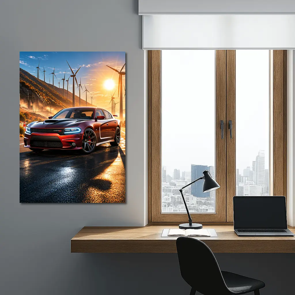 Dodge Charger SRT Red Sunset Wind Farm – Wall Art