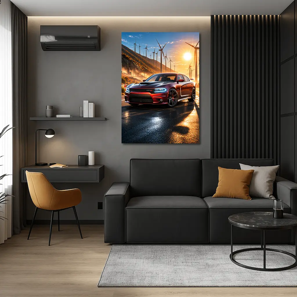 Dodge Charger SRT Red Sunset Wind Farm – Wall Art
