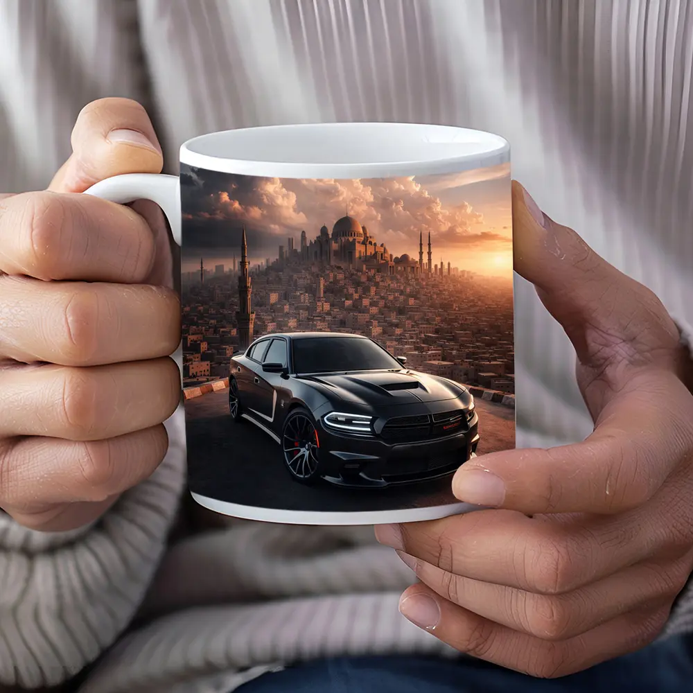 Dodge Charger SRT Black Over Egyptian City – Mugs