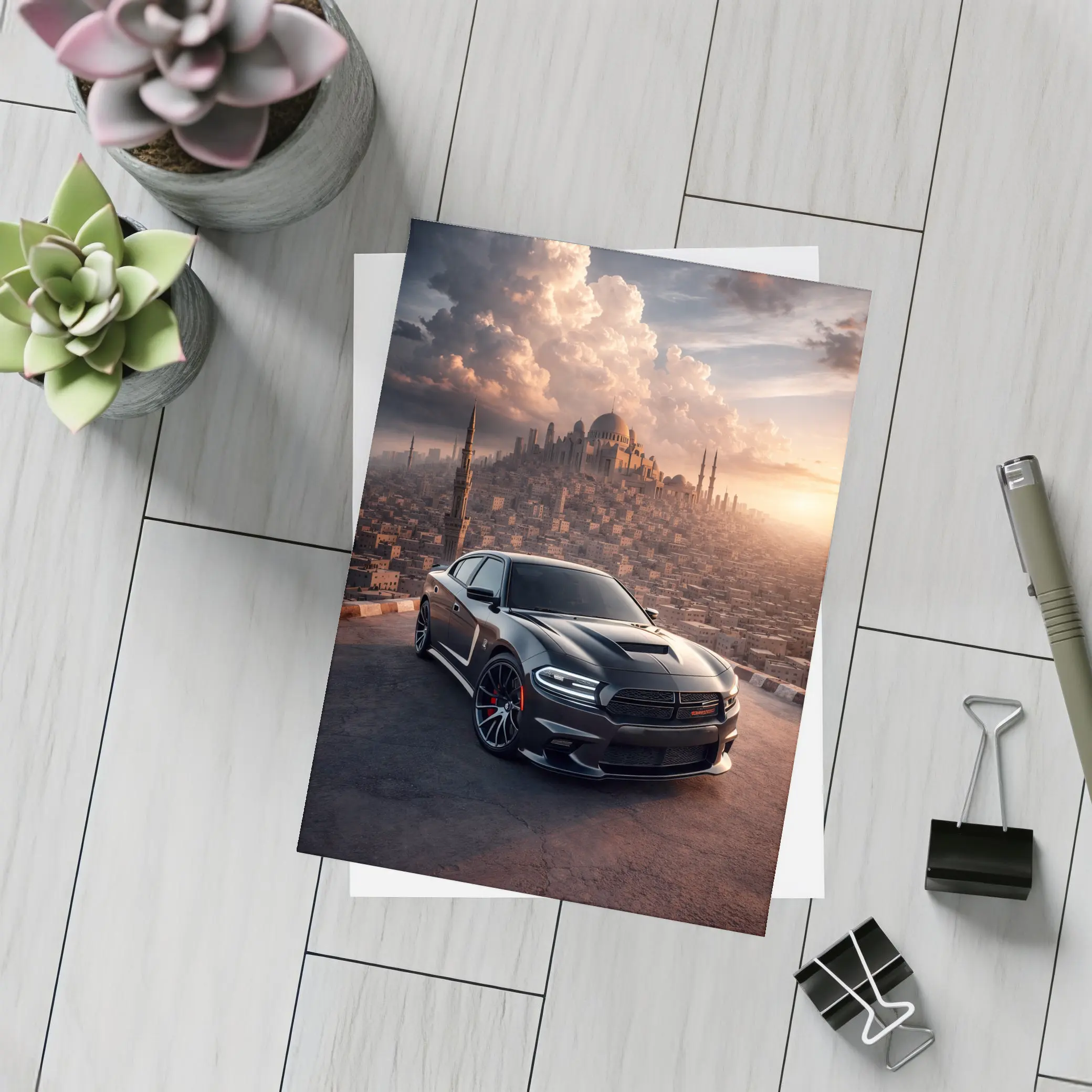 Dodge Charger SRT Black Over Egyptian City – Postcards