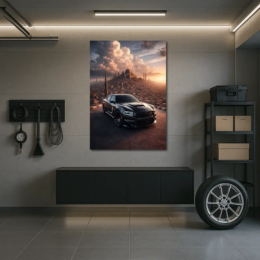 Dodge Charger SRT Black Over Egyptian City – Wall Art