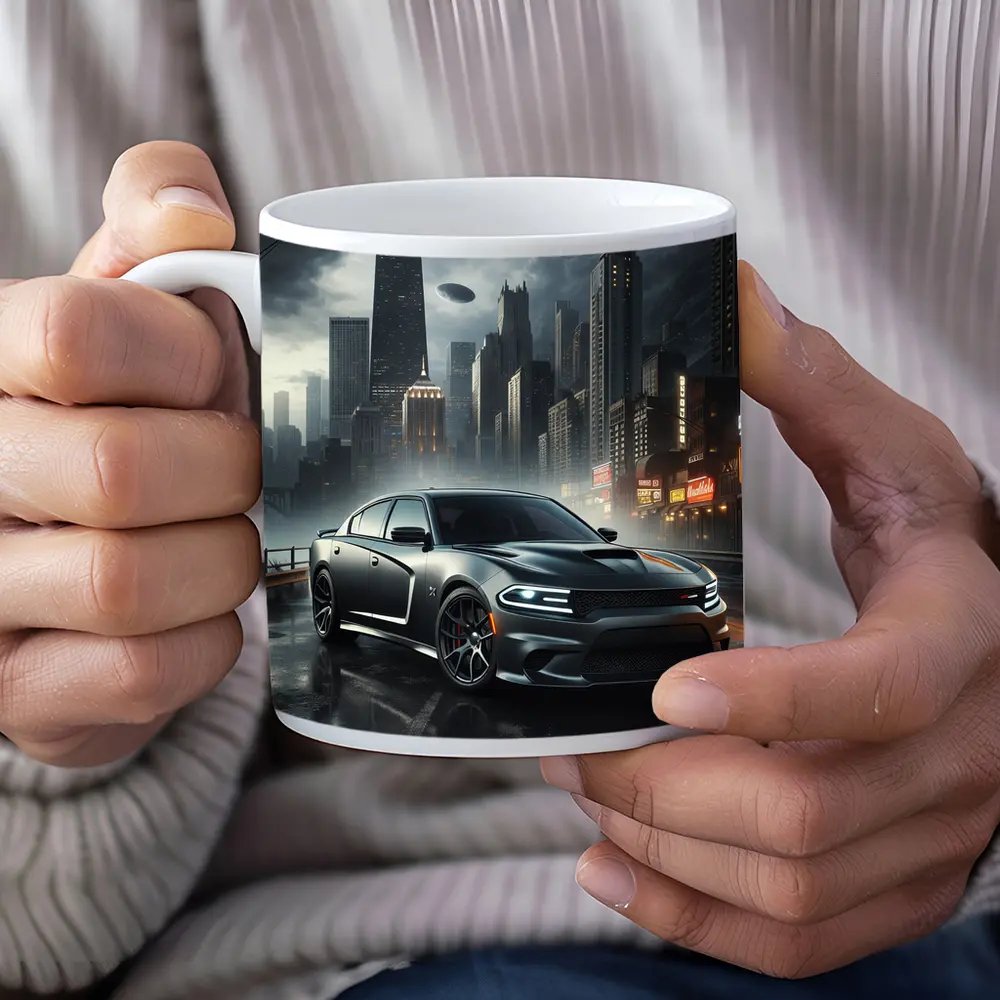 Dodge Charger SRT Dark Rainy City Street – Mugs