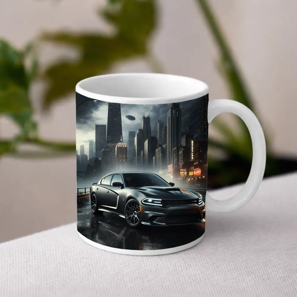 Dodge Charger SRT Dark Rainy City Street – Mugs