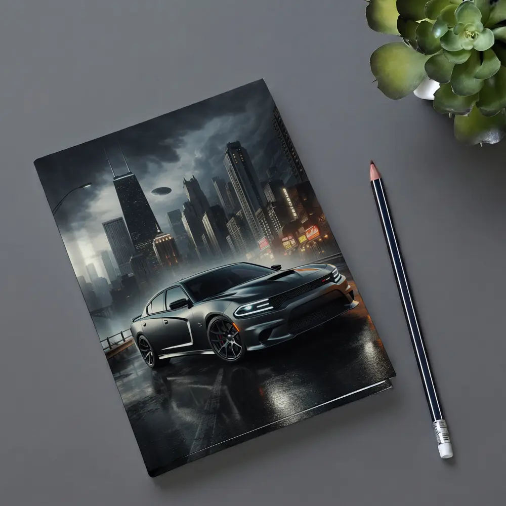 Dodge Charger SRT Dark Rainy City Street – Notebooks