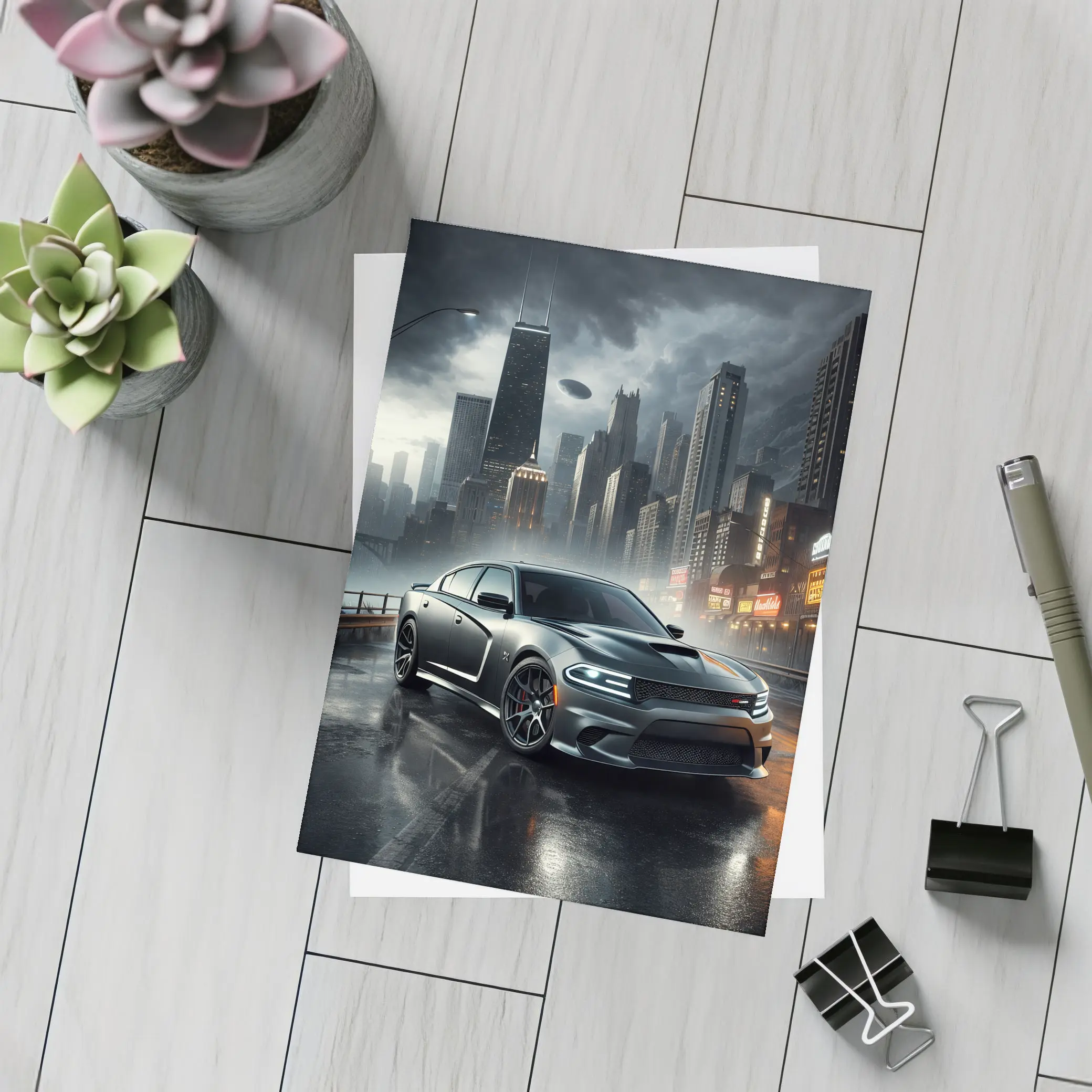 Dodge Charger SRT Dark Rainy City Street – Postcards