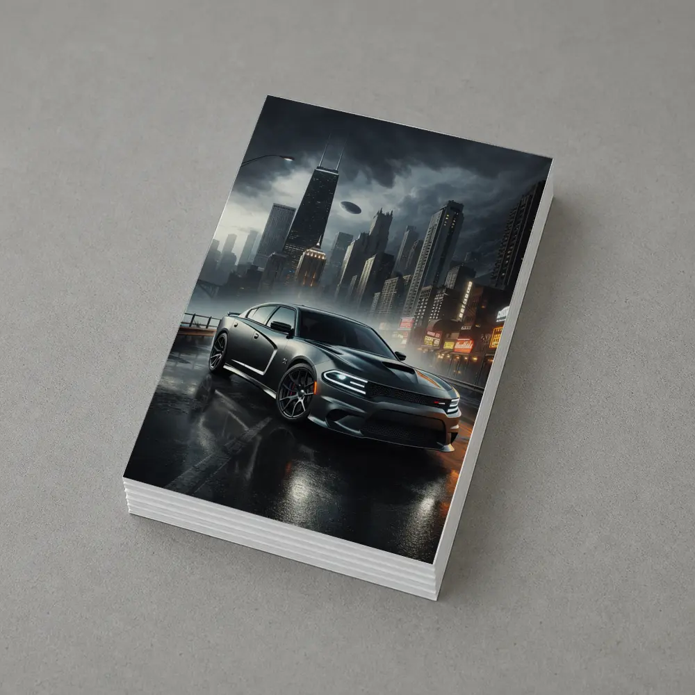 Dodge Charger SRT Dark Rainy City Street – Postcards