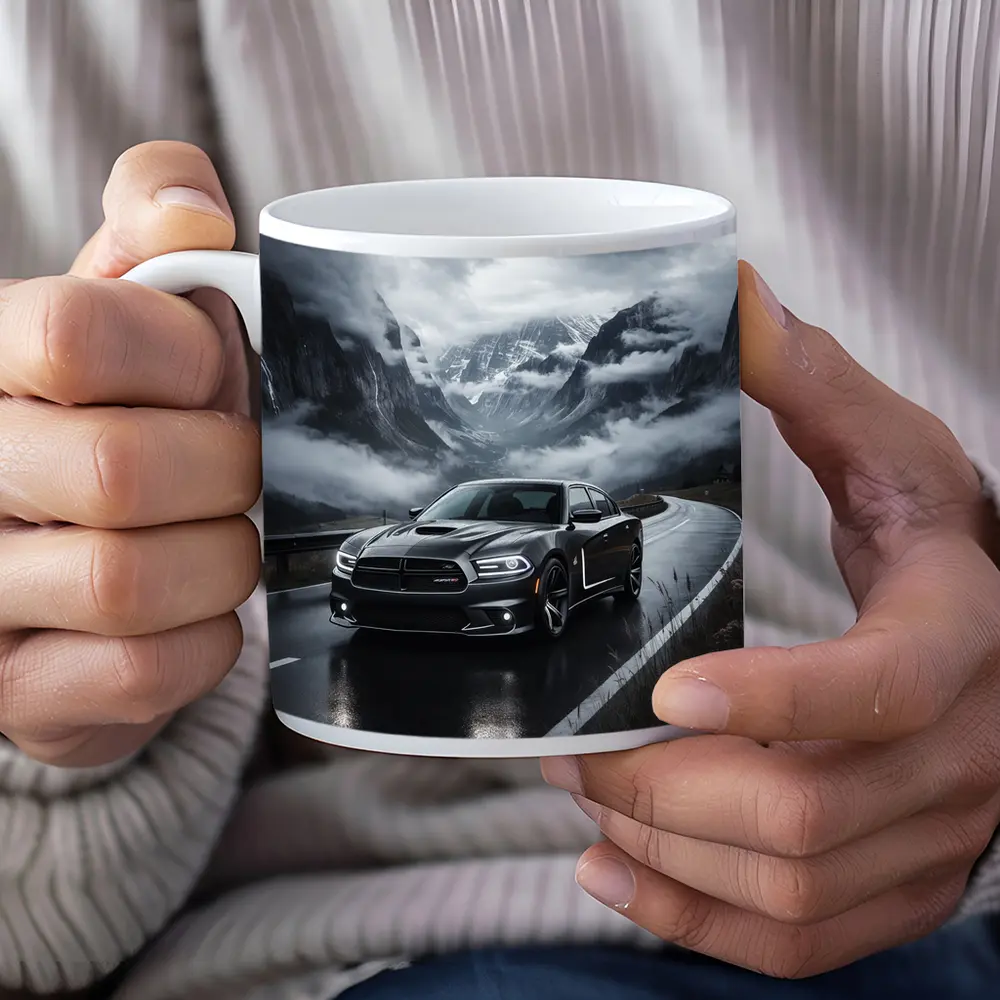 Dodge Charger Black Road Stormy Mountain Drive – Mugs