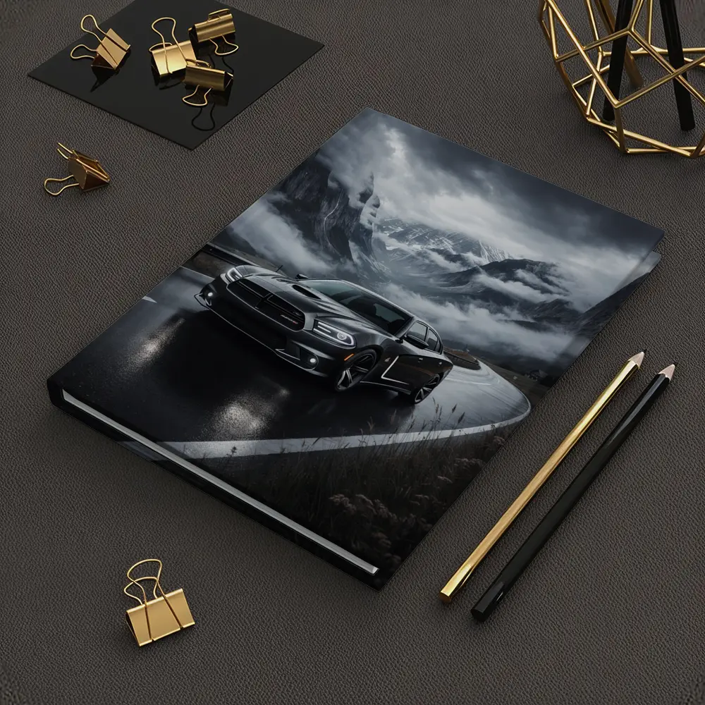 Dodge Charger Black Road Stormy Mountain Drive – Notebooks