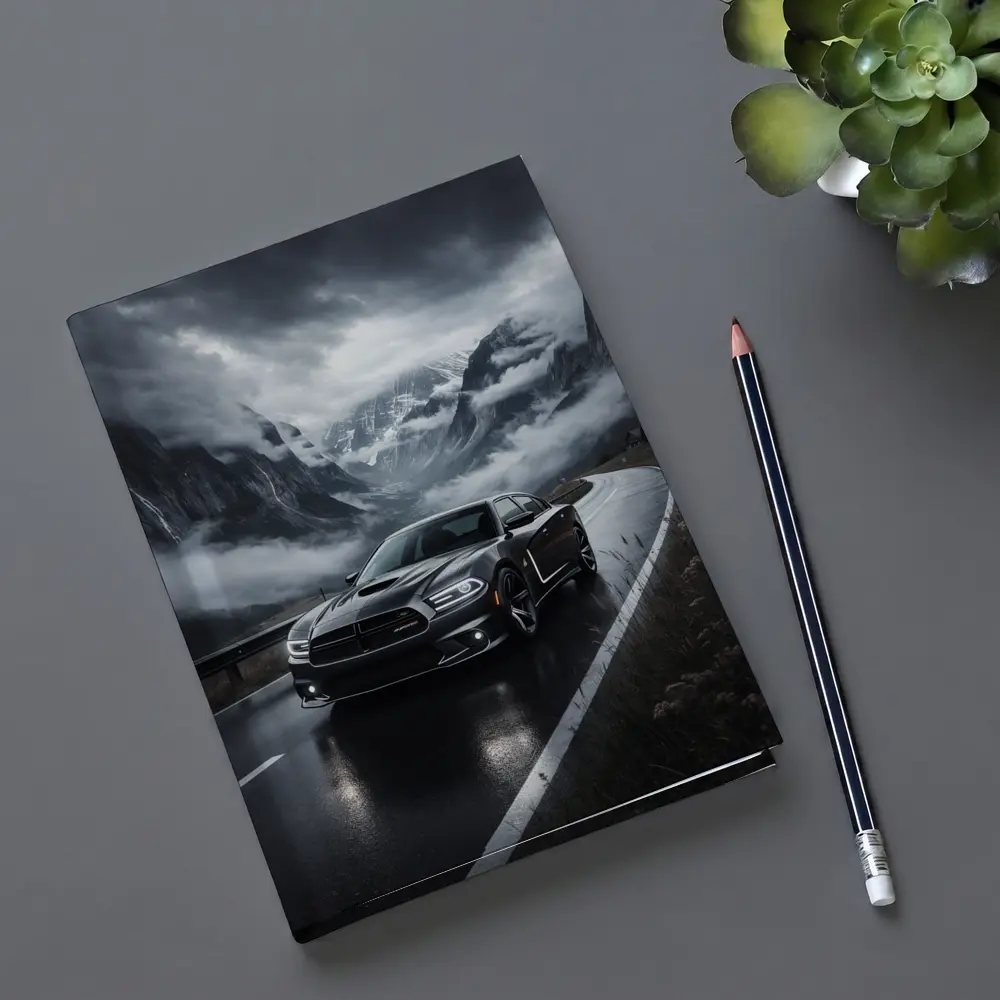 Dodge Charger Black Road Stormy Mountain Drive – Notebooks