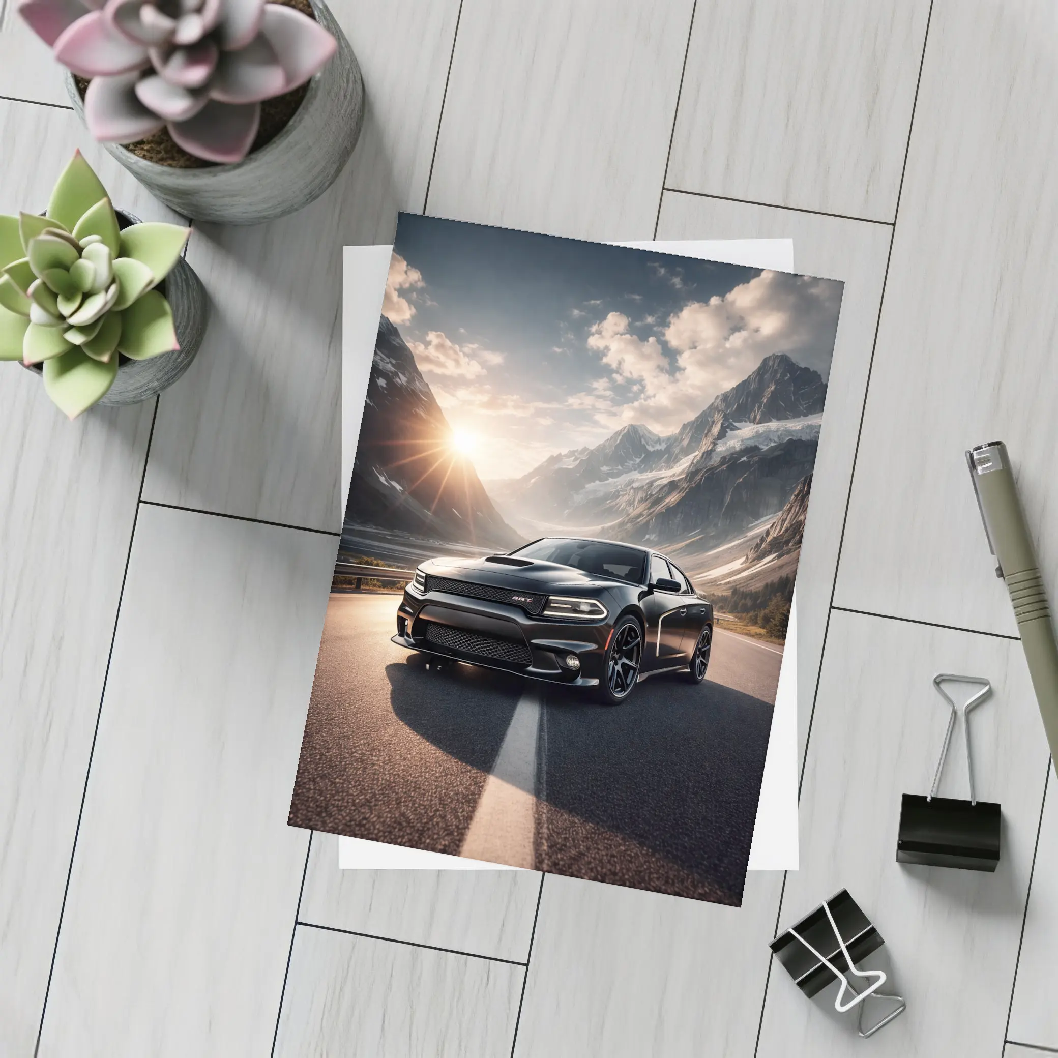 Dodge Charger SRT Black Mountain Road Sunset – Postcards