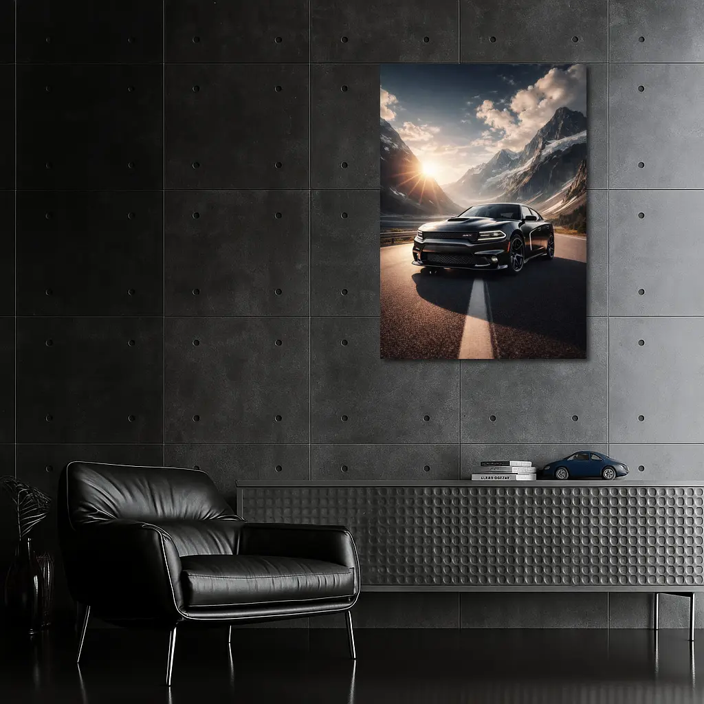 Dodge Charger SRT Black Mountain Road Sunset – Wall Art