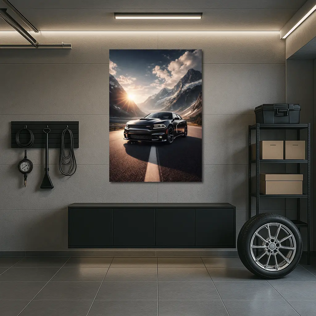 Dodge Charger SRT Black Mountain Road Sunset – Wall Art