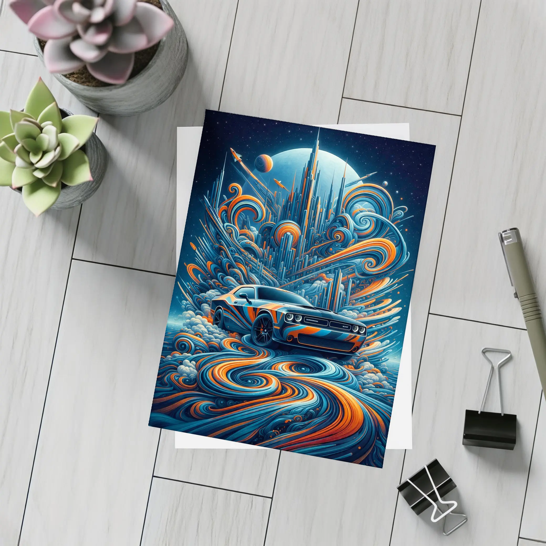 Dodge Challenger SRT8 Futuristic Abstract City Art – Postcards