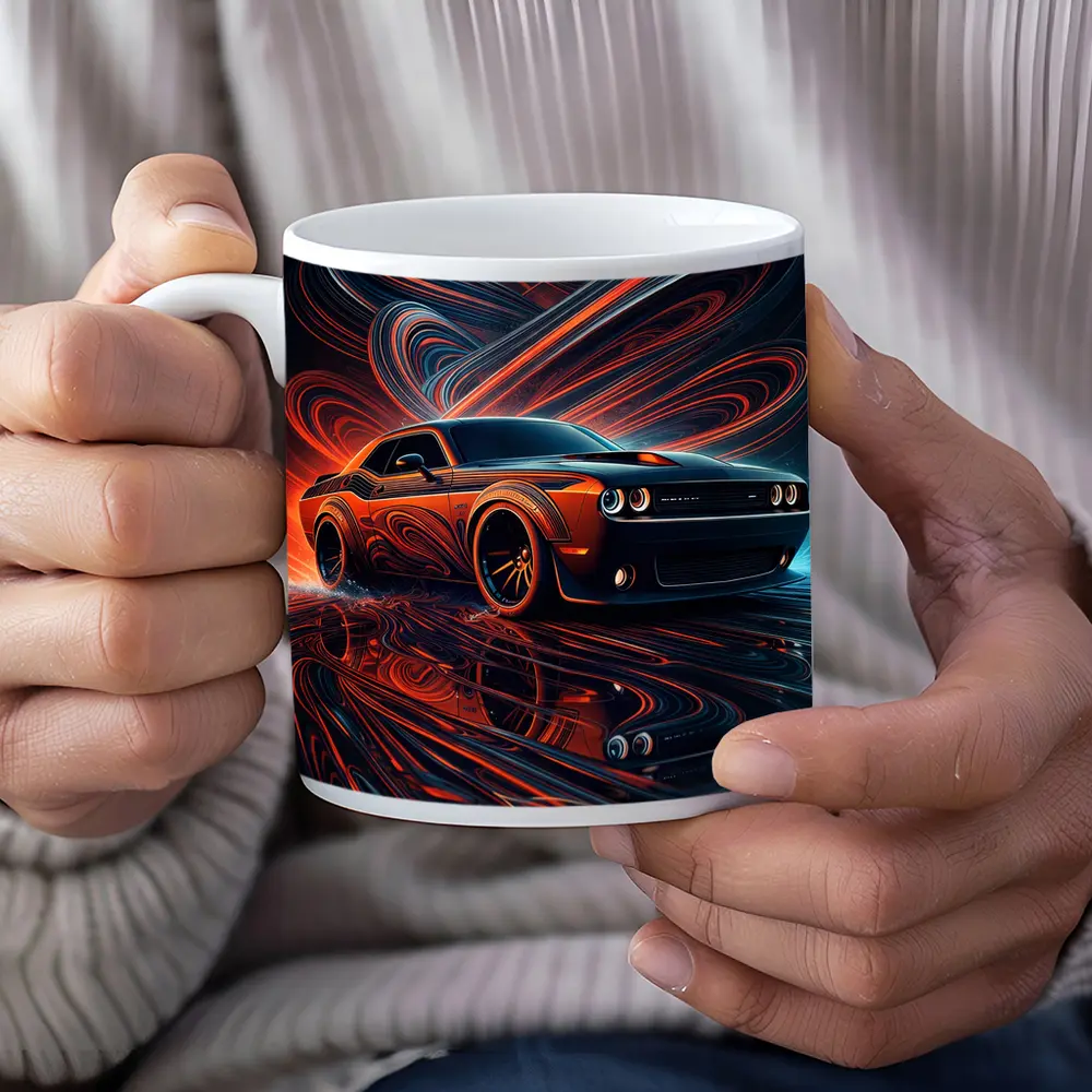 Dodge Challenger SRT8 Neon Abstract Art – Mugs