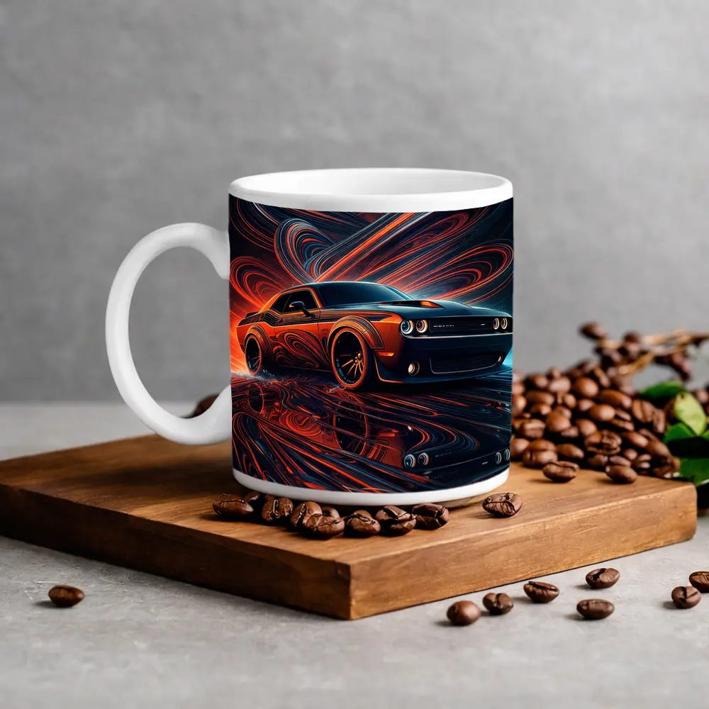 Dodge Challenger SRT8 Neon Abstract Art – Mugs