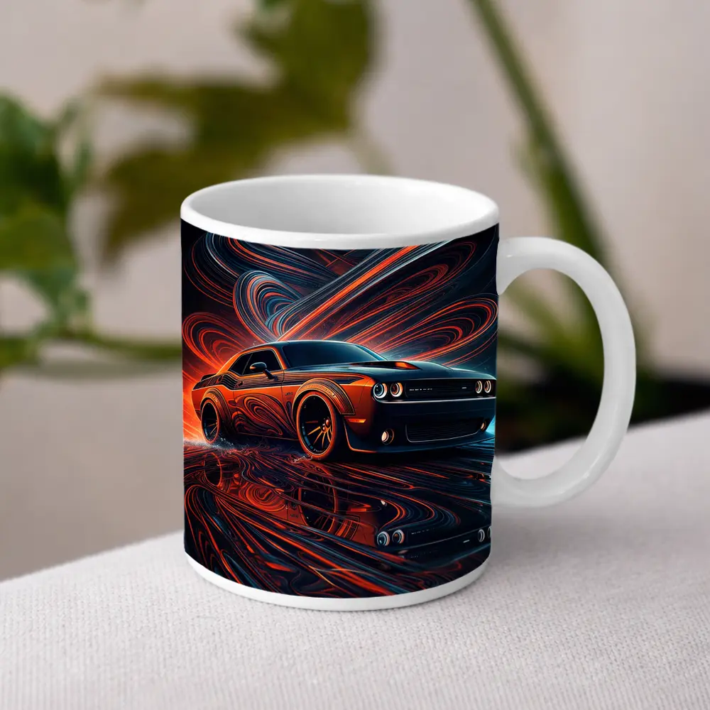Dodge Challenger SRT8 Neon Abstract Art – Mugs