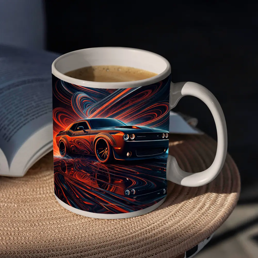 Dodge Challenger SRT8 Neon Abstract Art – Mugs
