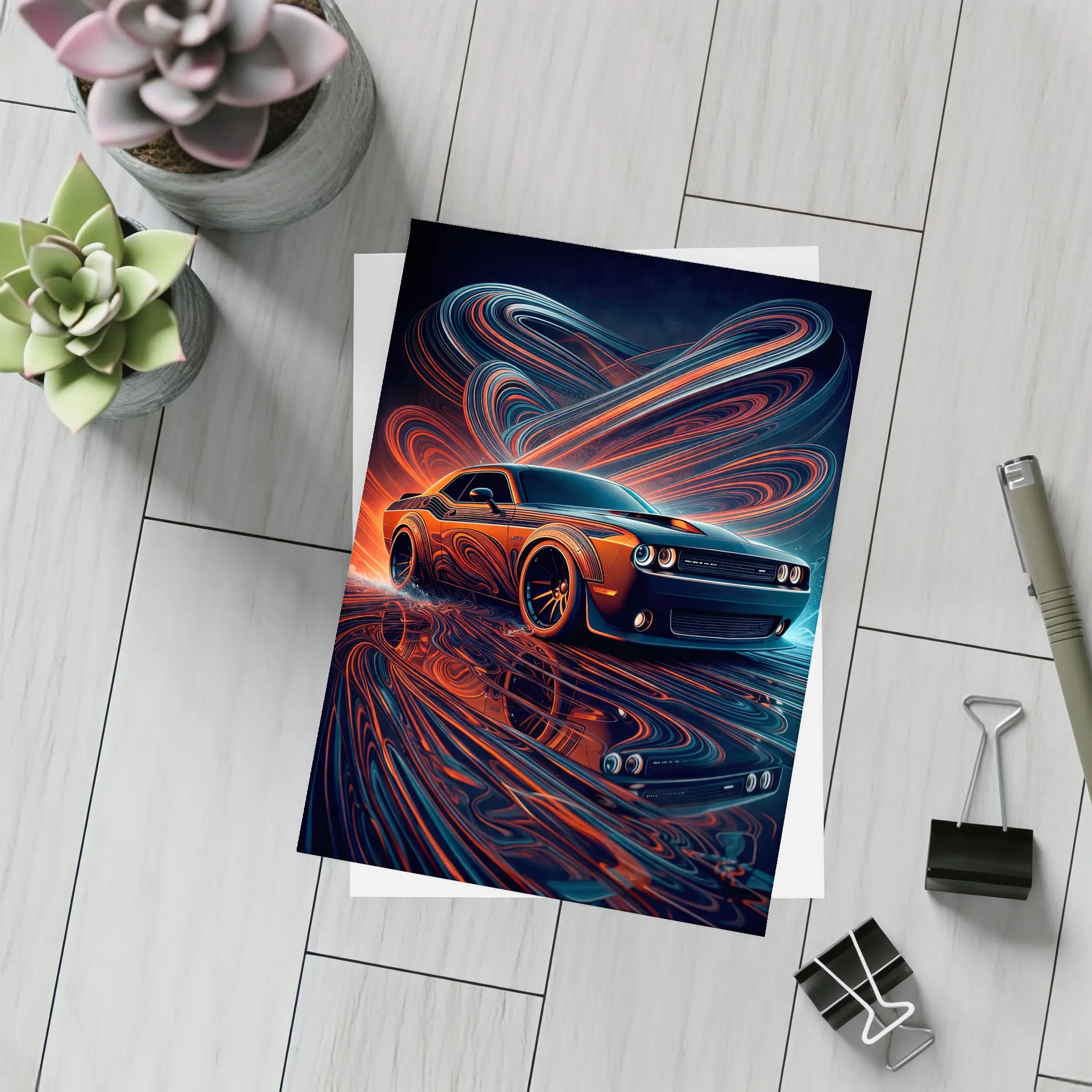 Dodge Challenger SRT8 Neon Abstract Art – Postcards