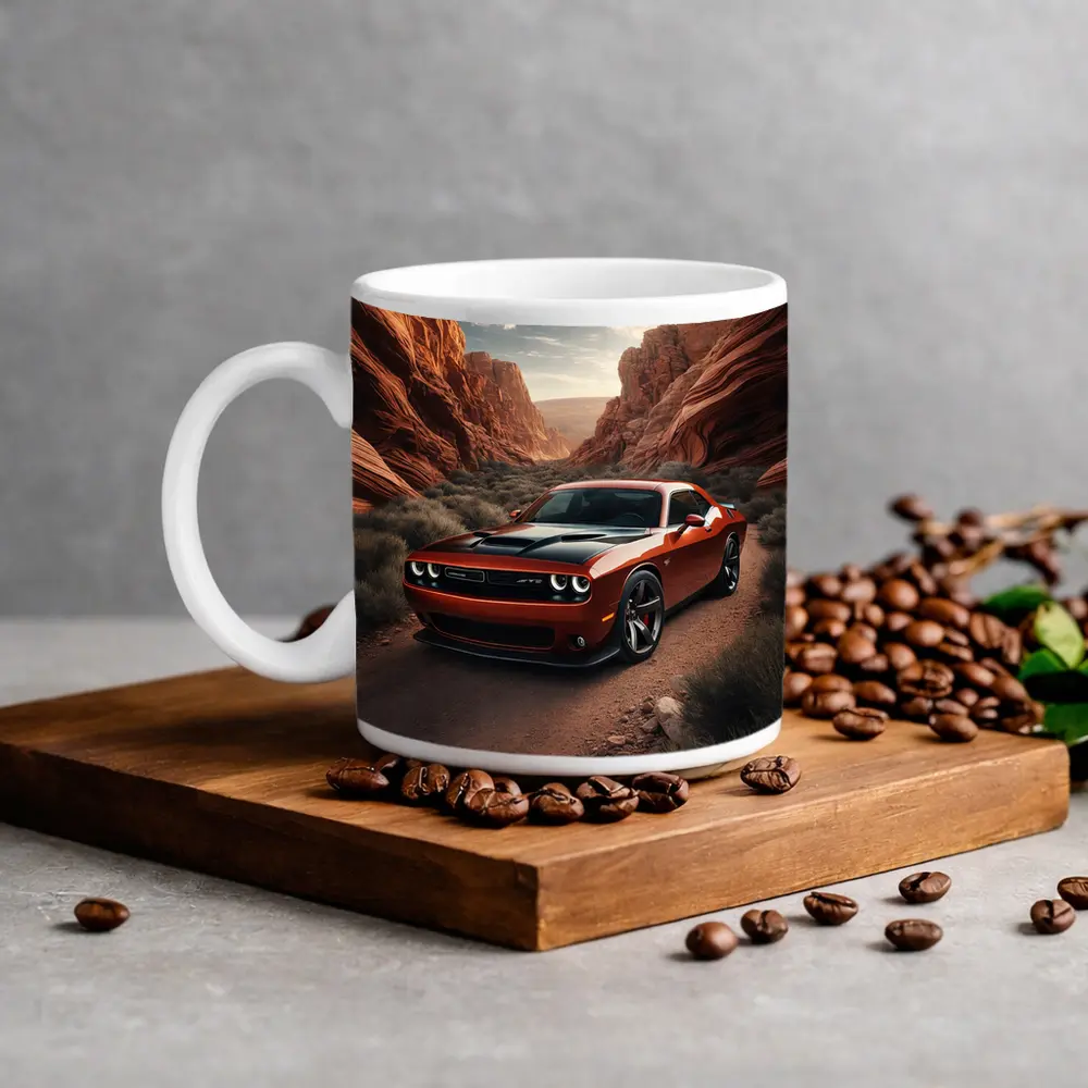 Dodge Challenger SRT Red Canyon Desert Road – Mugs