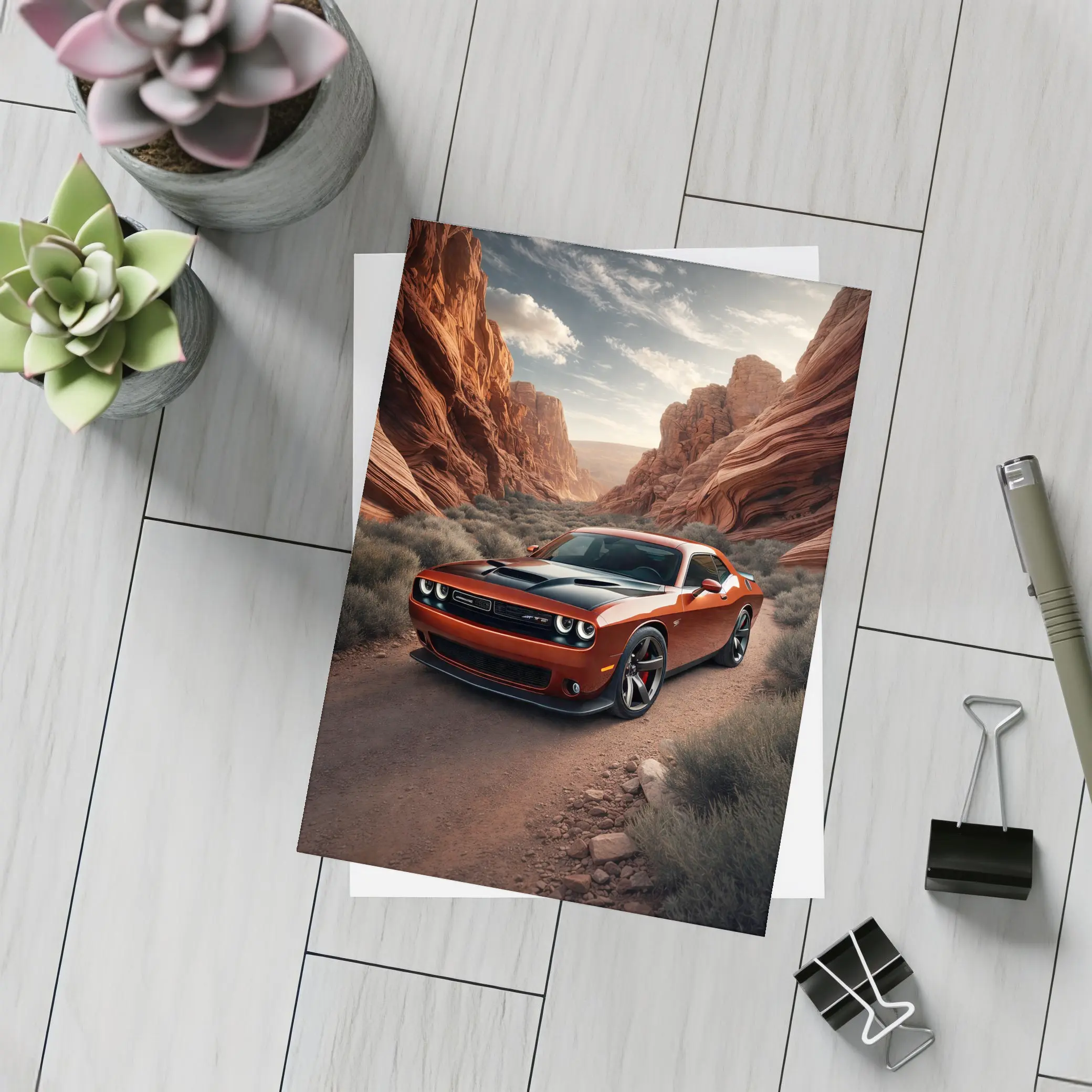 Dodge Challenger SRT Red Canyon Desert Road – Postcards