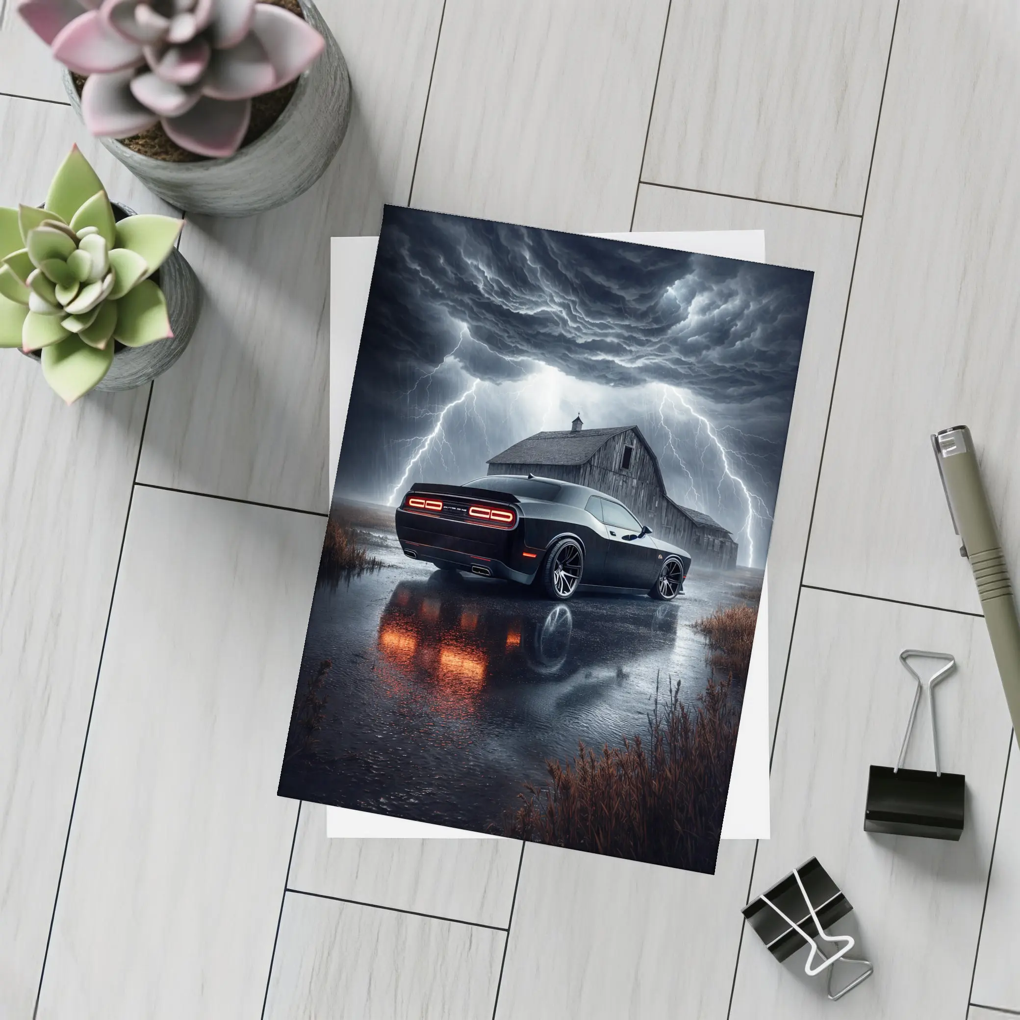 Dodge Challenger SRT8 Storm Lightning Barn – Postcards