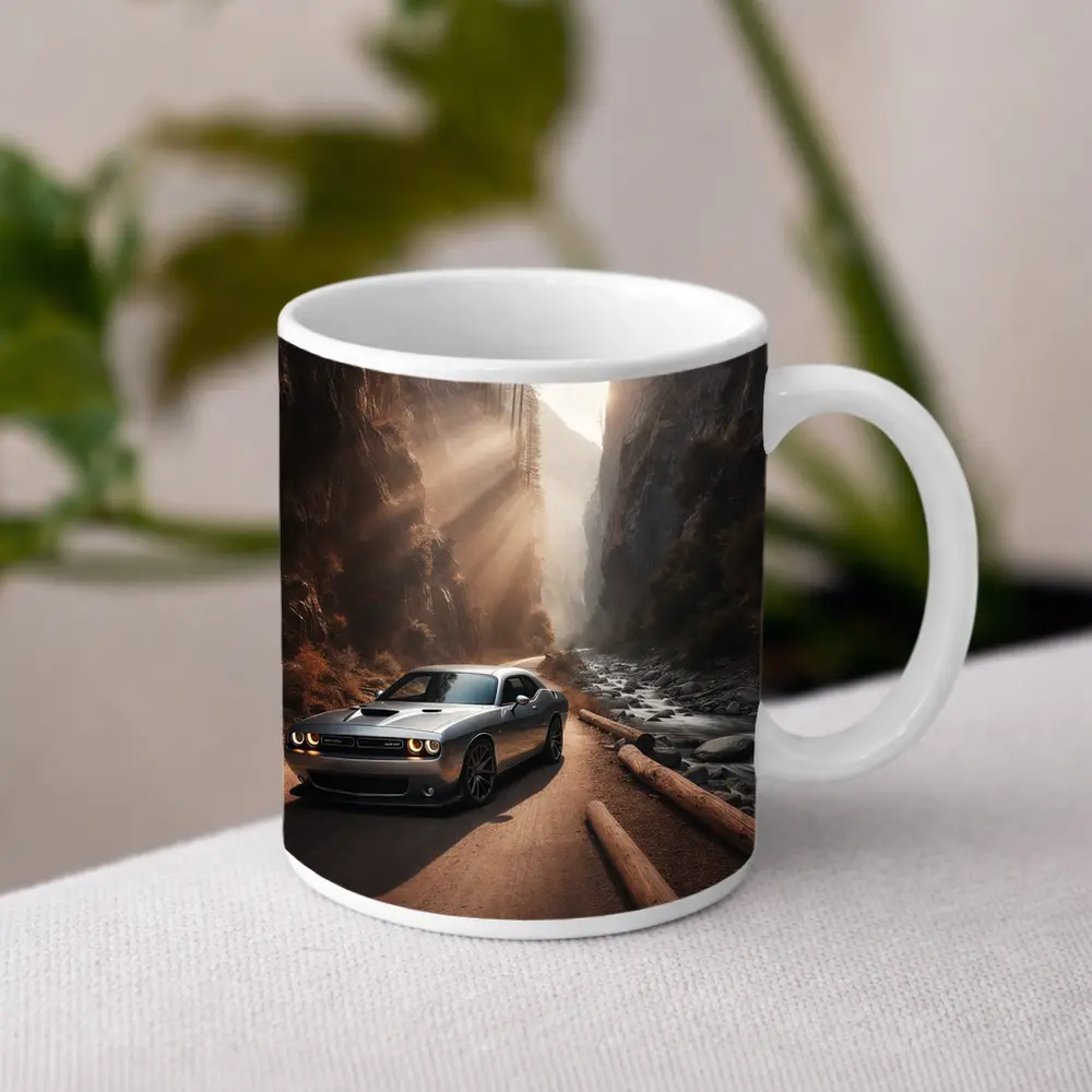 Dodge Challenger Silver Canyon Road Drive – Mugs