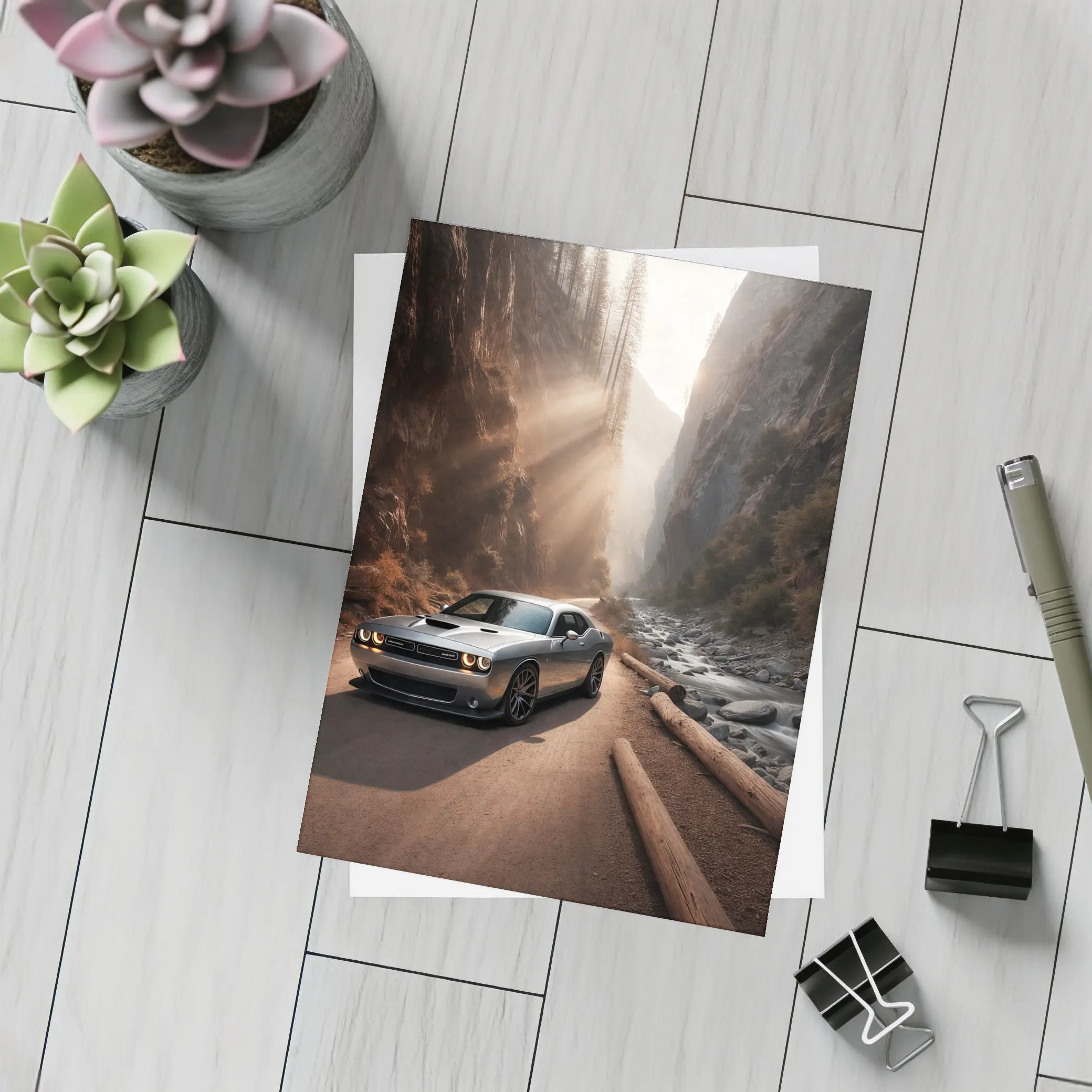 Dodge Challenger Silver Canyon Road Drive – Postcards