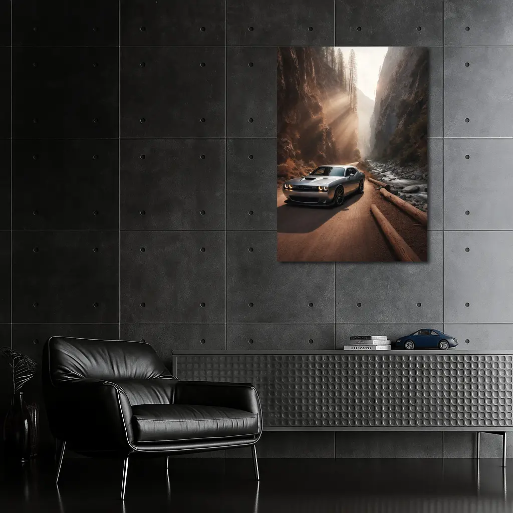 Dodge Challenger Silver Canyon Road Drive – Wall Art
