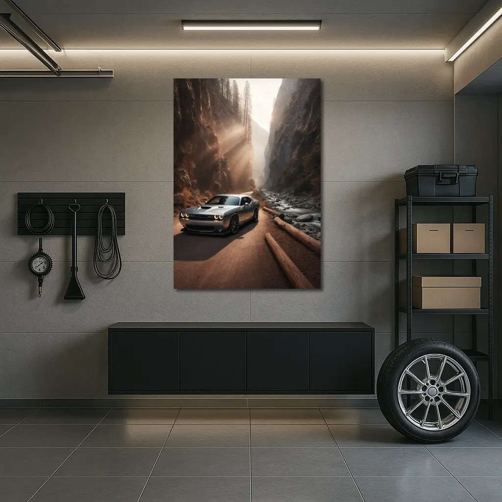 Dodge Challenger Silver Canyon Road Drive – Wall Art