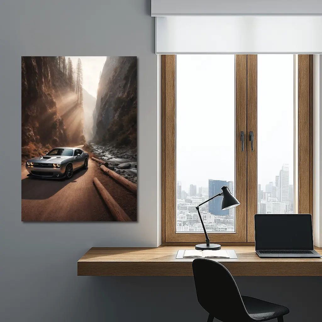Dodge Challenger Silver Canyon Road Drive – Wall Art