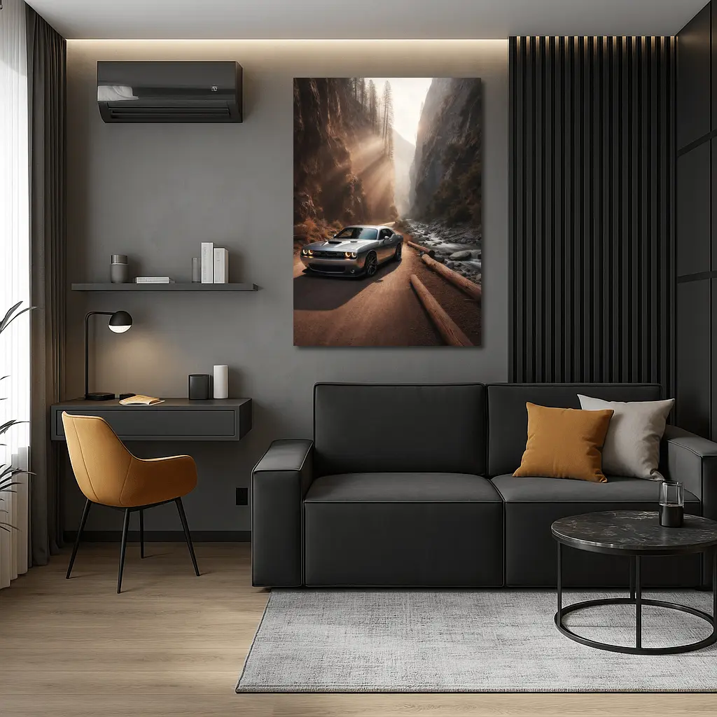 Dodge Challenger Silver Canyon Road Drive – Wall Art