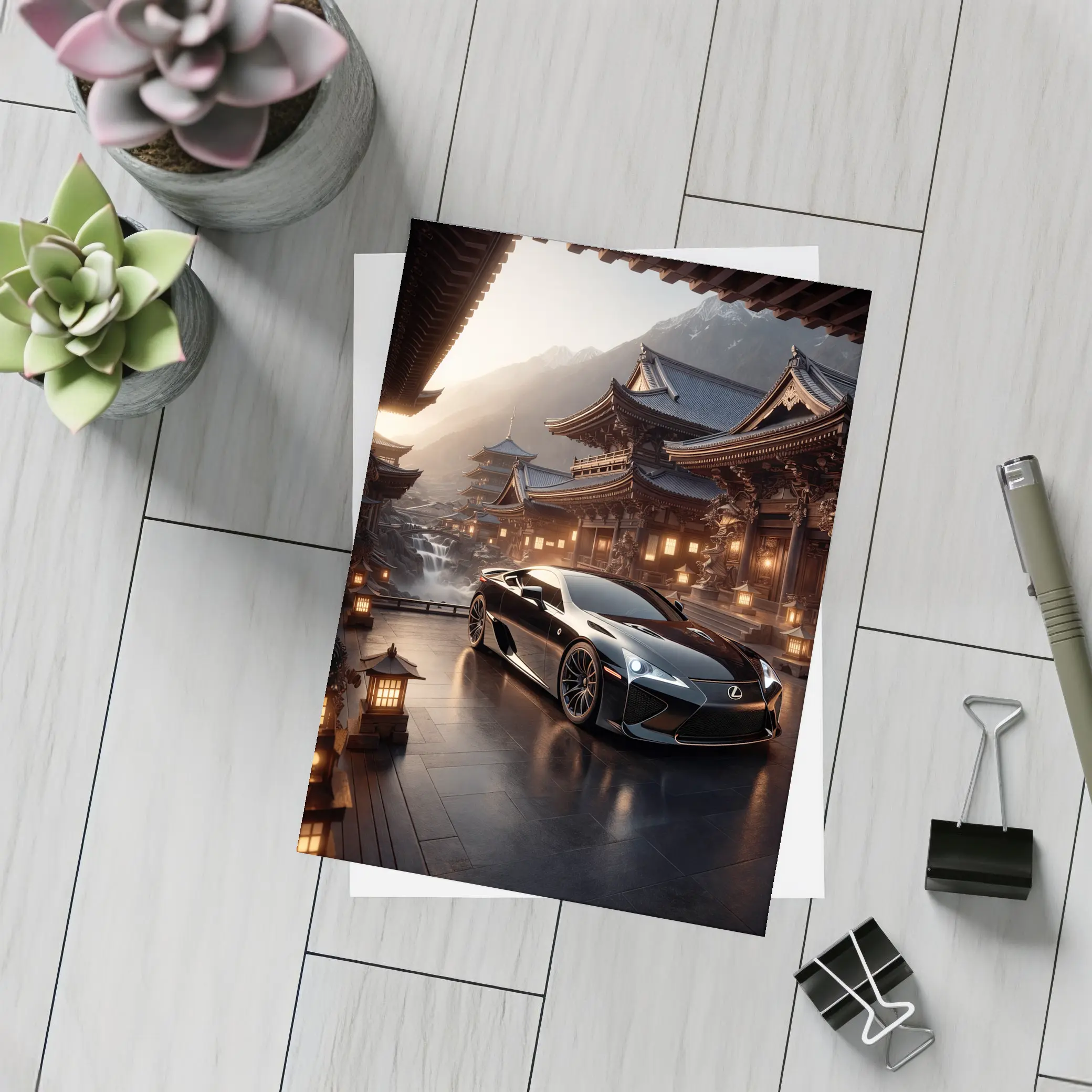 Lexus LFA Black Sports Car Japanese Temple – Postcards