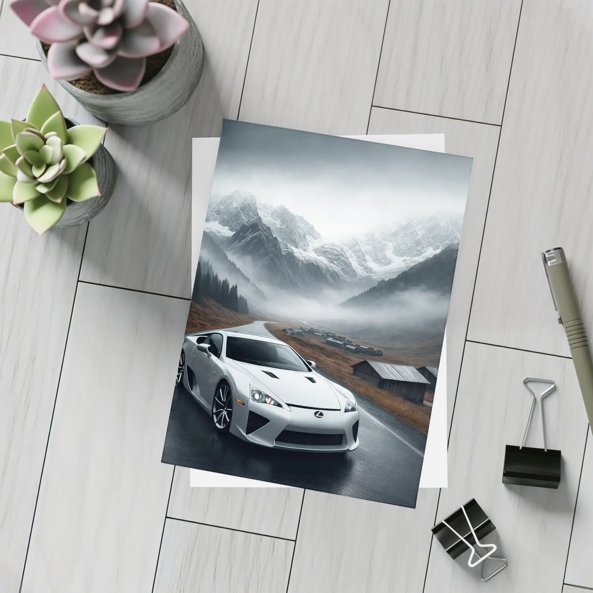 Lexus LFA White Supercar Misty Mountain Road – Postcards