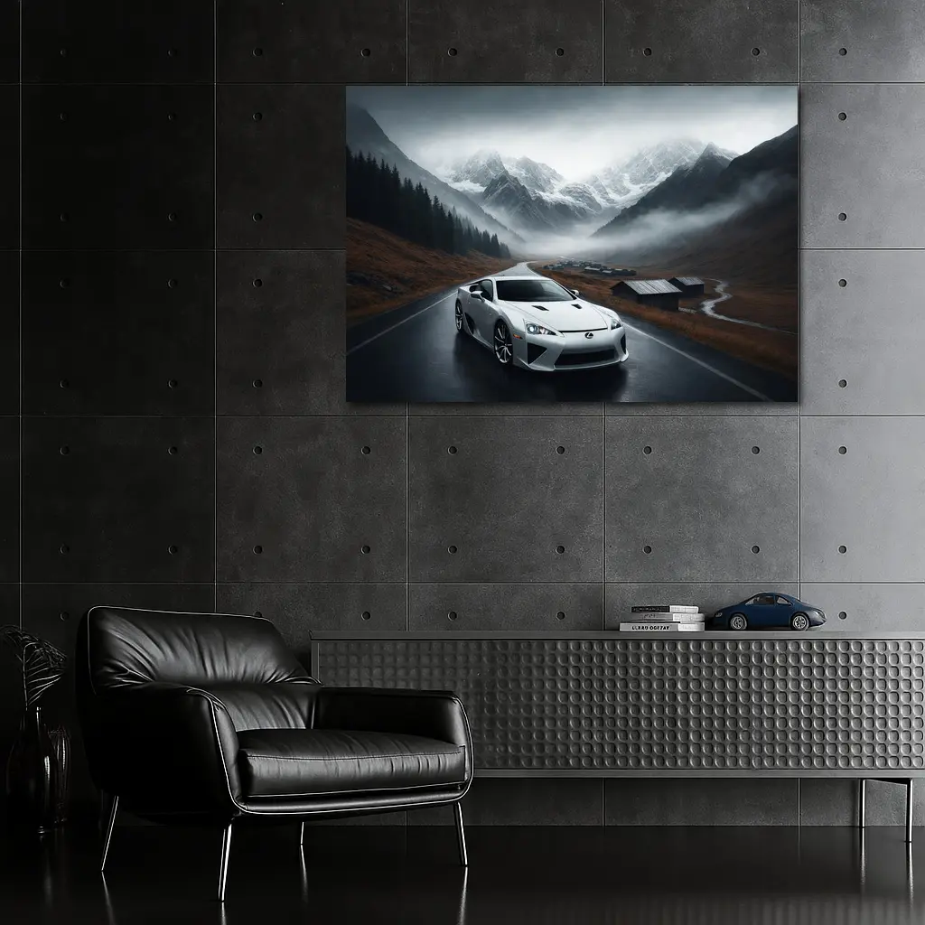 Lexus LFA White Supercar Misty Mountain Road – Wall Art