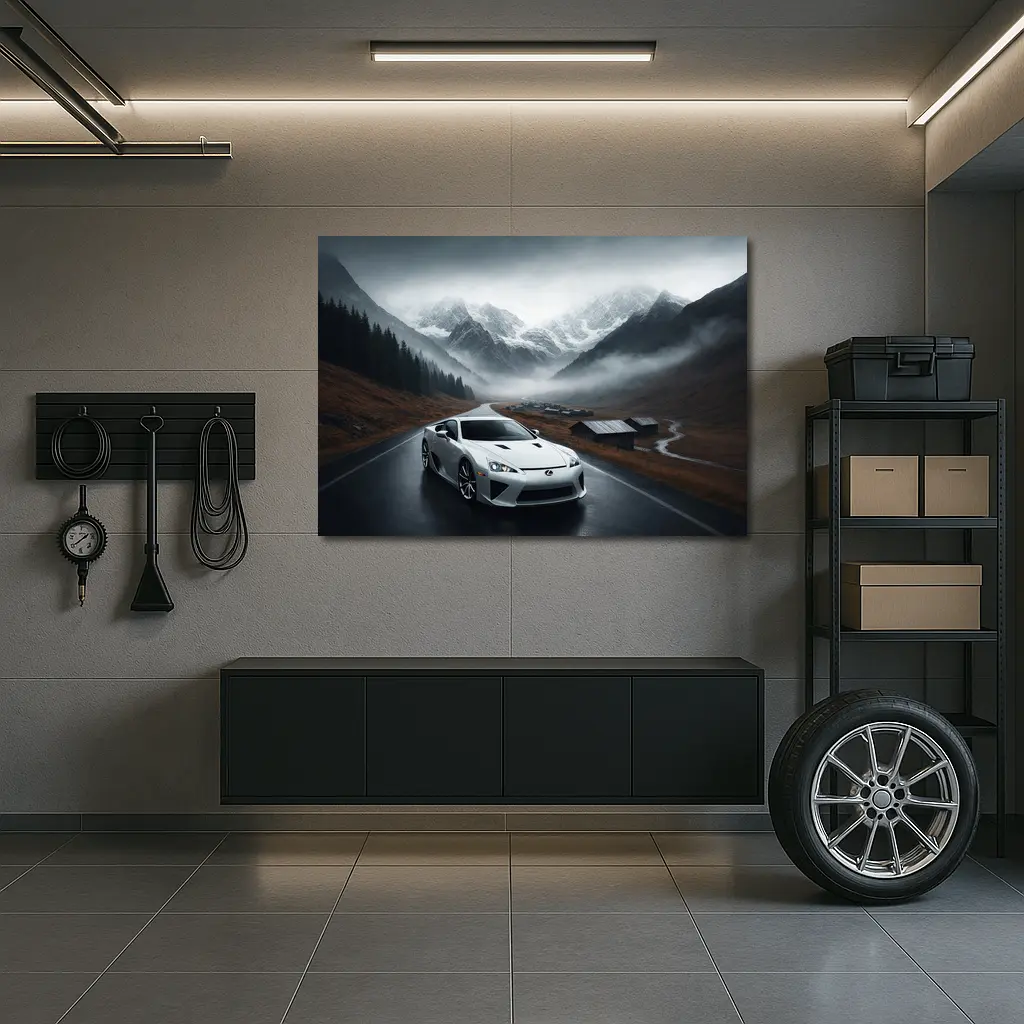 Lexus LFA White Supercar Misty Mountain Road – Wall Art