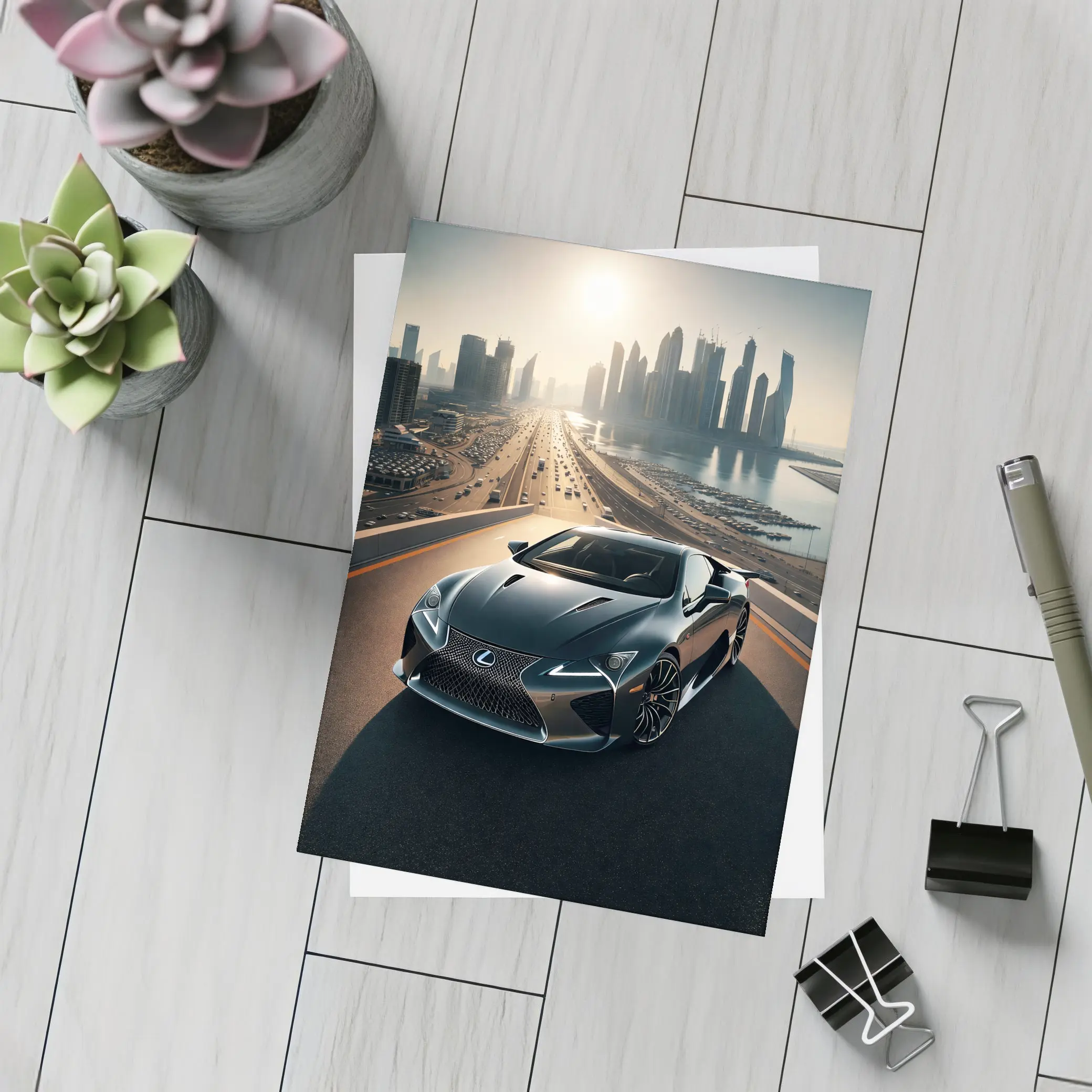 Lexus LC Dubai Skyline Sunset Drive – Postcards