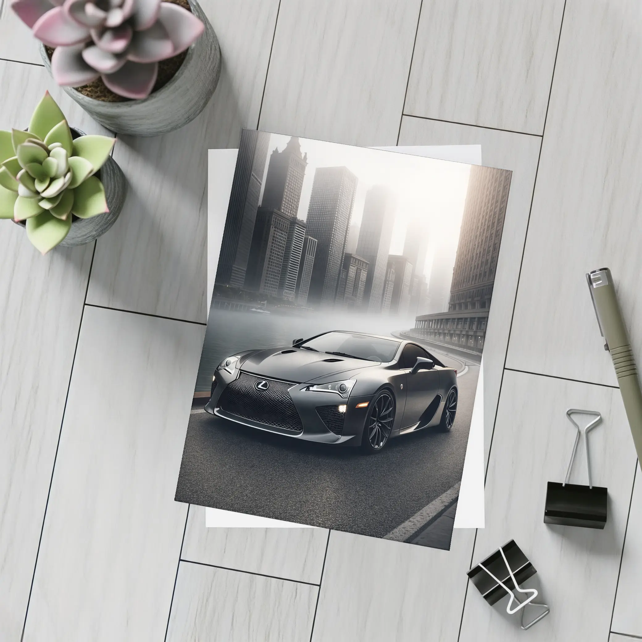 Lexus LFA Matte Black Foggy City Street – Postcards