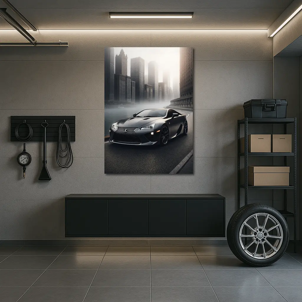 Lexus LFA Matte Black Foggy City Street – Wall Art