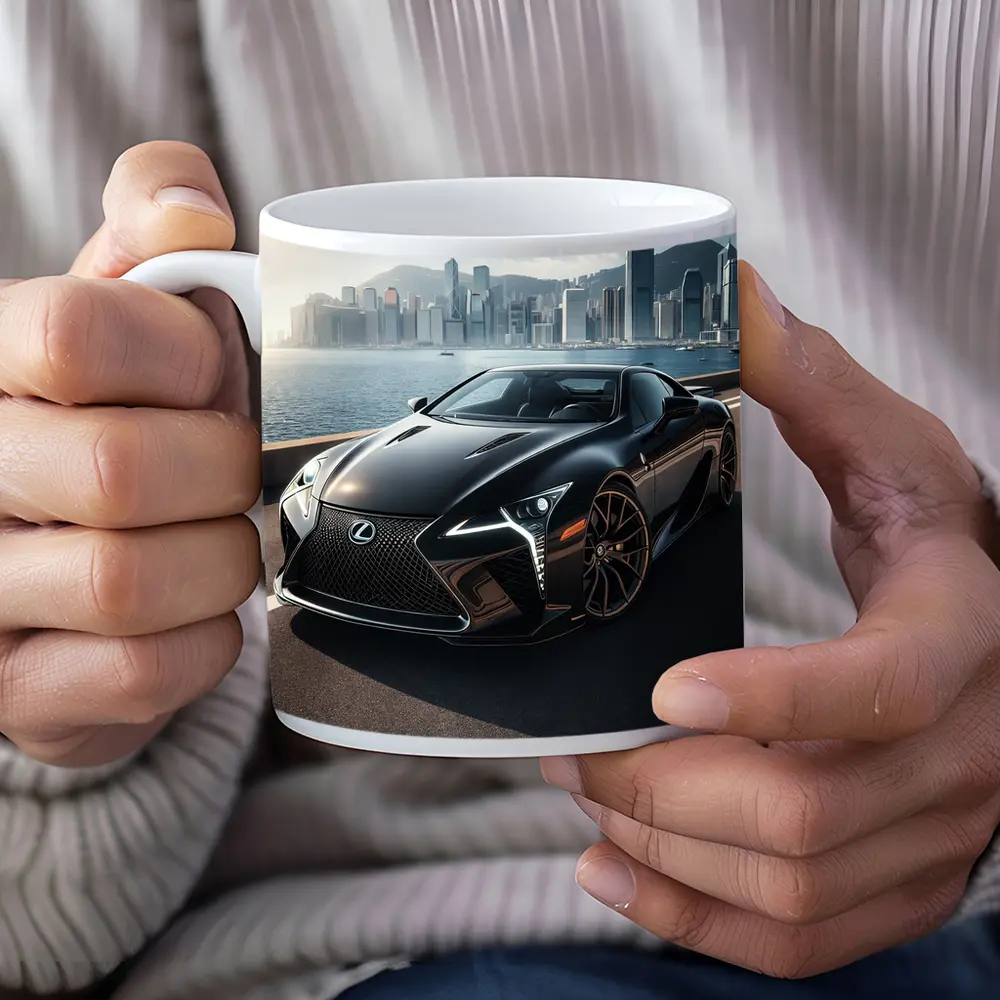 Lexus LC Black City Skyline Background – Mugs